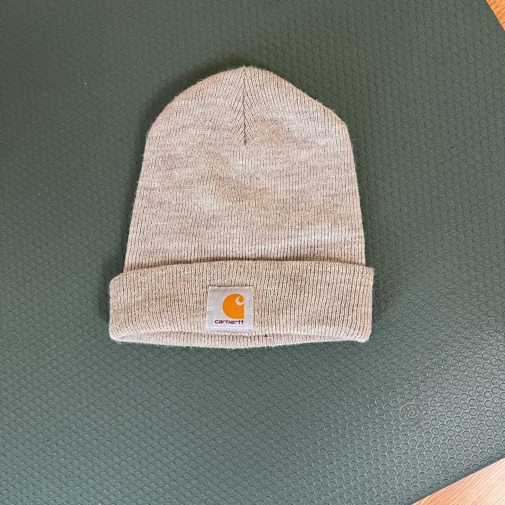 Carhartt Acrylic Watch Hat Beanie Oatmeal Tan Heather Rib Knit Logo Patch A18